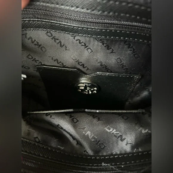 DKNY Black Leather Fold Over Women's Shoulder Bag NWOT - Picture 8 of 15